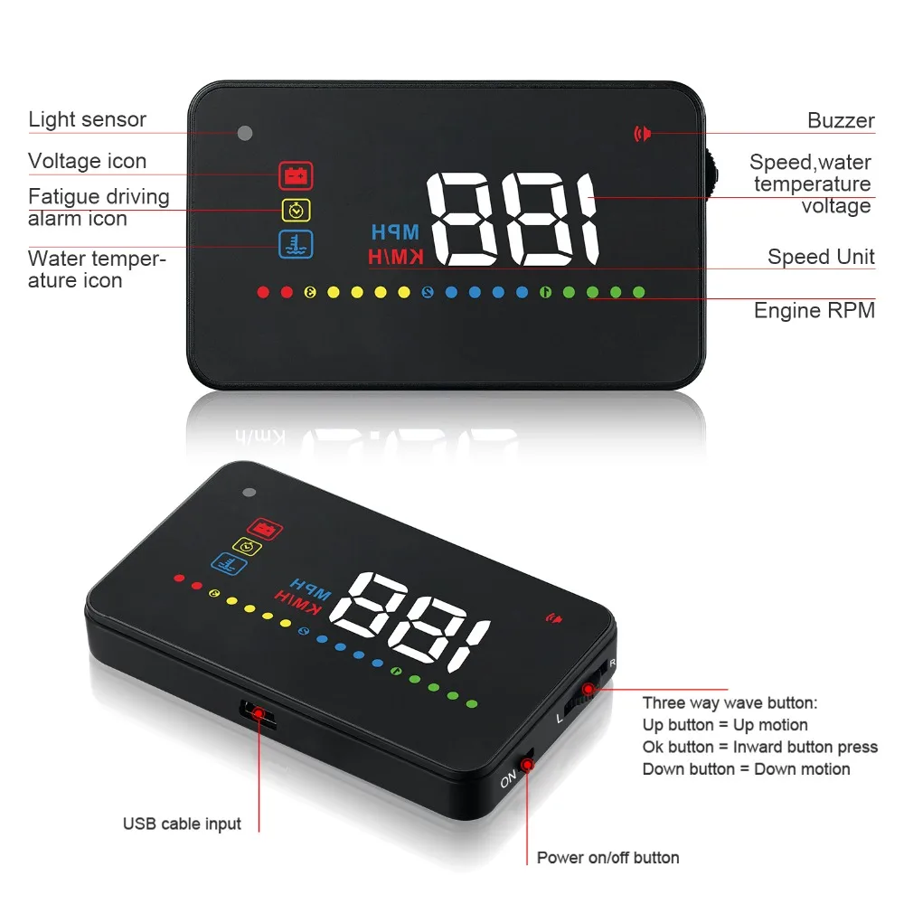 Дисплей HUD Дисплей A200 автомобильный OBD OBD2 дисплей A200 автомобильный проектор Цифровой скоростной измеритель скорости автомобиля Охранная сигнализация