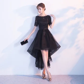 

Black Bride Wedding Cheongsam Fashion Front short rear length Evening Oriental Style Dresses Chinese Traditional Dress Qipao