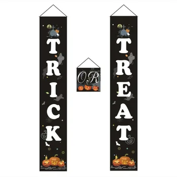 

Trick Or Treat Banner Halloween Hanging Sign For Home Office Porch Front Door Display Decorations