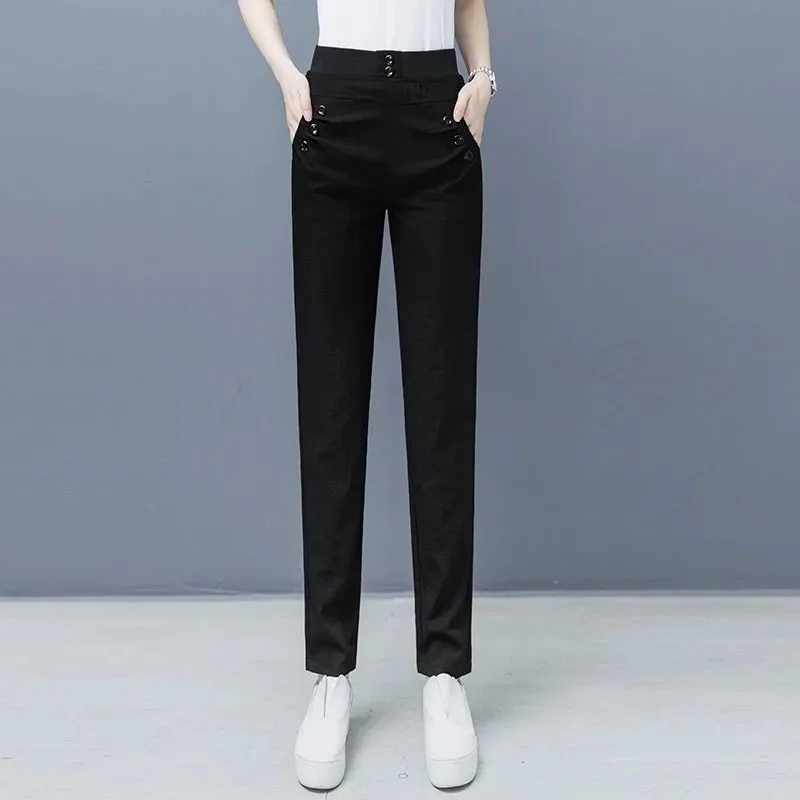 Women Ice Silk Cotton Linen High Waist Trousers 2024 Female spring New Style Loose Thin Fashion Casual Straight Harem Pants A403