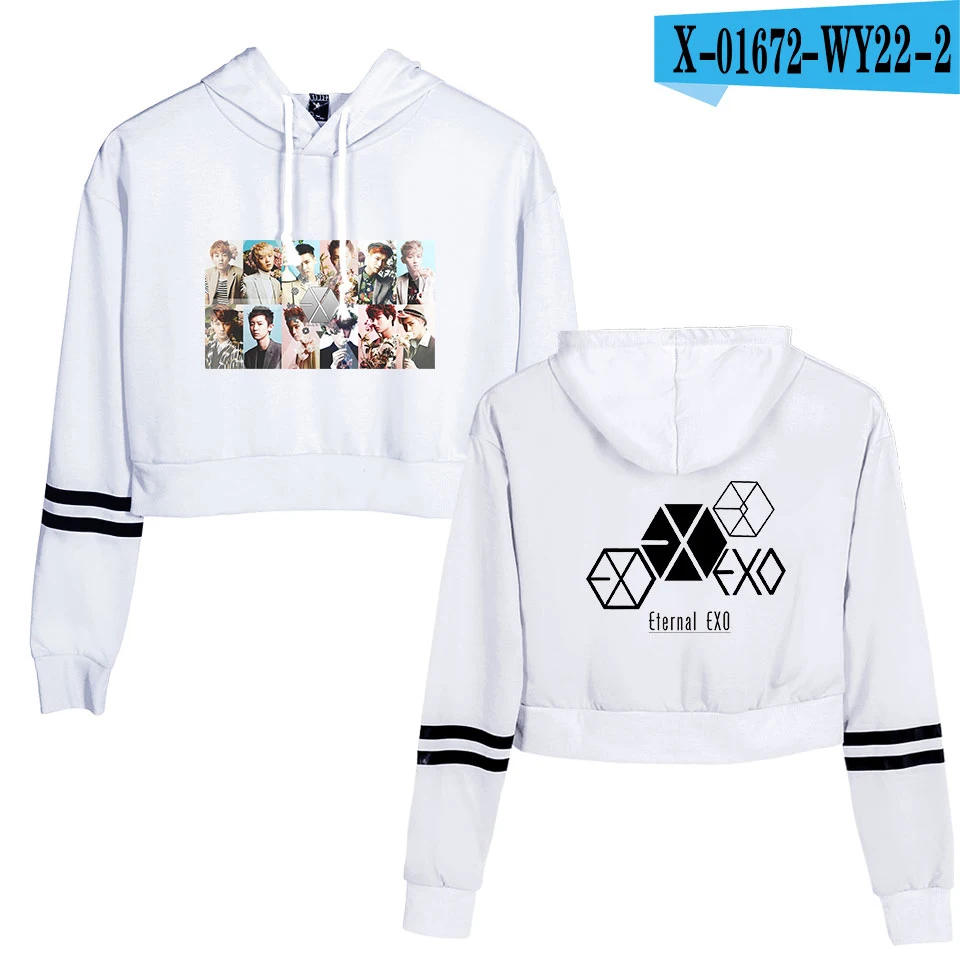 EXO Ablum одежда Kpop осенние женские толстовки Толстовка модная укороченная толстовка с капюшоном Dragon Ball Harajuku длинный рукав свободный пуловер - Цвет: white