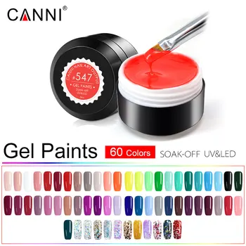 

60pcs/Lot CANNI Paint Gel Fast Dry Pure Glitter Colors Gel Lacquer Varnish 5ml Plastic Jar UV LED Nail Art Painting Gel