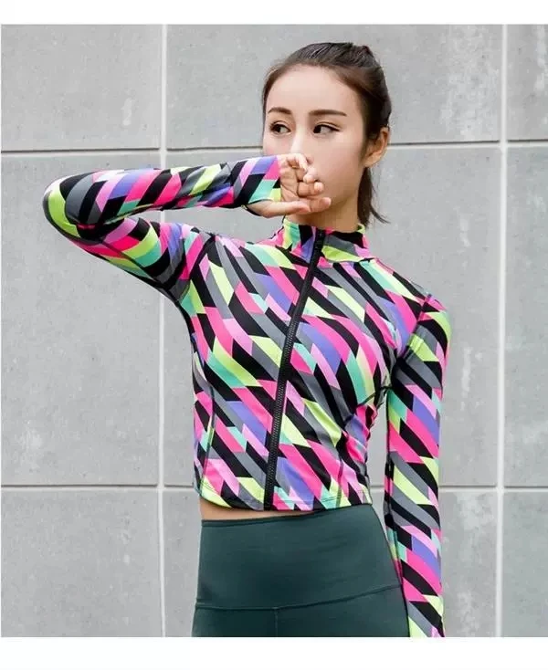 Women Sports Running Long-Sleeved Standing-Collar Zipper Gymnasium Fast-Drying Blouse Women's Breathable  Yoga Short-Style Coat