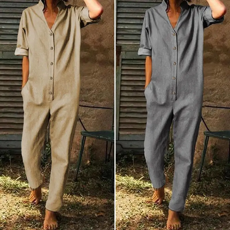 Loose Rompers Jumpsuits Trousers Harem Long-Sleeve V-Neck Women Sexy Fashion 5XL Solid