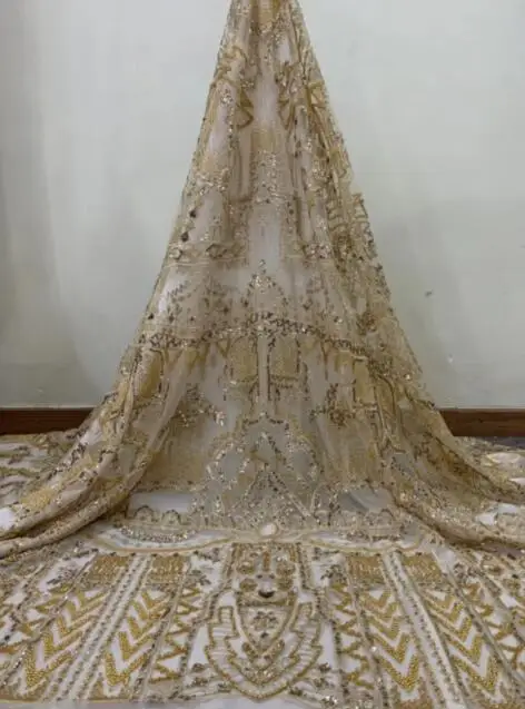 

Pretty design JIANXI.C-96607 embroidered tulle mesh lace fabric with beads for fashion dress