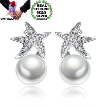 

OMHXZJ Wholesale European Fashion Woman Girl Party Wedding Gift Sea Star Pearl Zircon S925 Sterling Silver Stud Earrings YS496