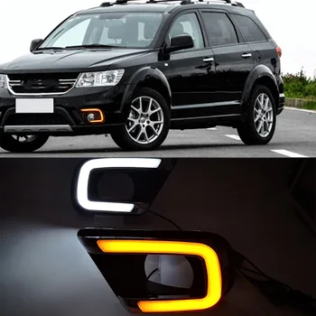 

Car Flashing 2Pcs Led DRL For Fiat Freemont 2014 2015 2016 12V Daytime Running Light DRL Fog lamp cover with turn signal yellow