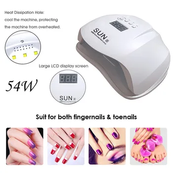 

54W Professional LED Lamp Nail Dryer Auto Sensing Sunlight Curing All Gel Polish Machine Cure UV Gel LCD Time Display US Plug