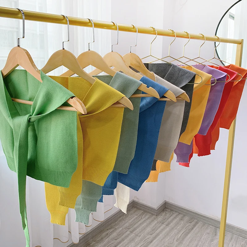 

autumn candy-colored ice-silk Small Outside Shawl Bandage Air Conditioning Room Women Shoulder Sleeve Knitted Fake Collar Scarf