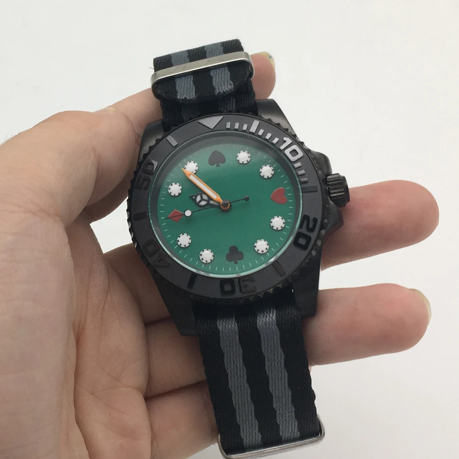 moda relógio masculino mostrador verde sólido caso automático relógio mecânico cerâmica moldura