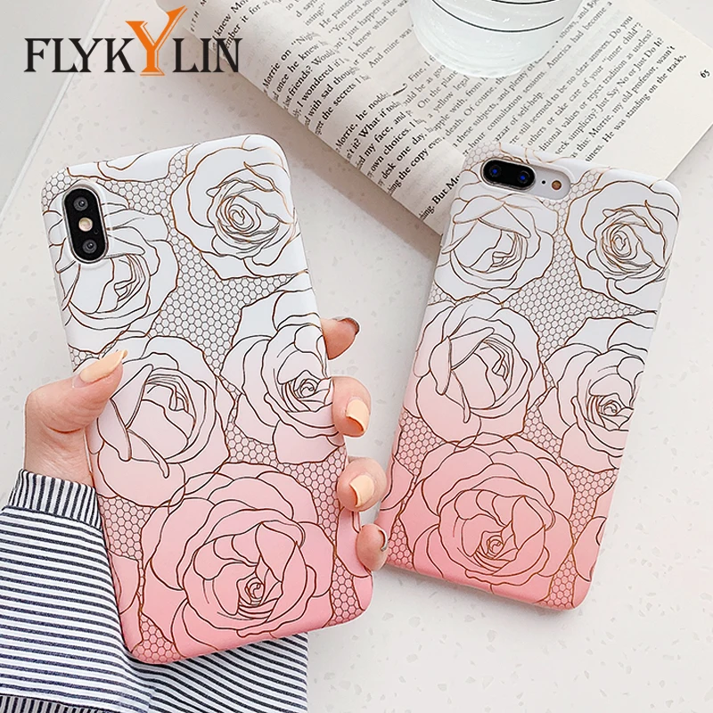 FLYKYLIN градиентный розовый чехол для iphone XS Max XR X 6 S 7 8 Plus задняя крышка на золотой