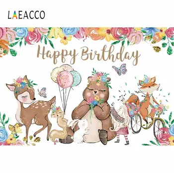 

Laeacco Baby Cartoon Safari Birthday Party Balloon Flower Customized Poster Portrait Photo Background Photo Backdrop Photostudio