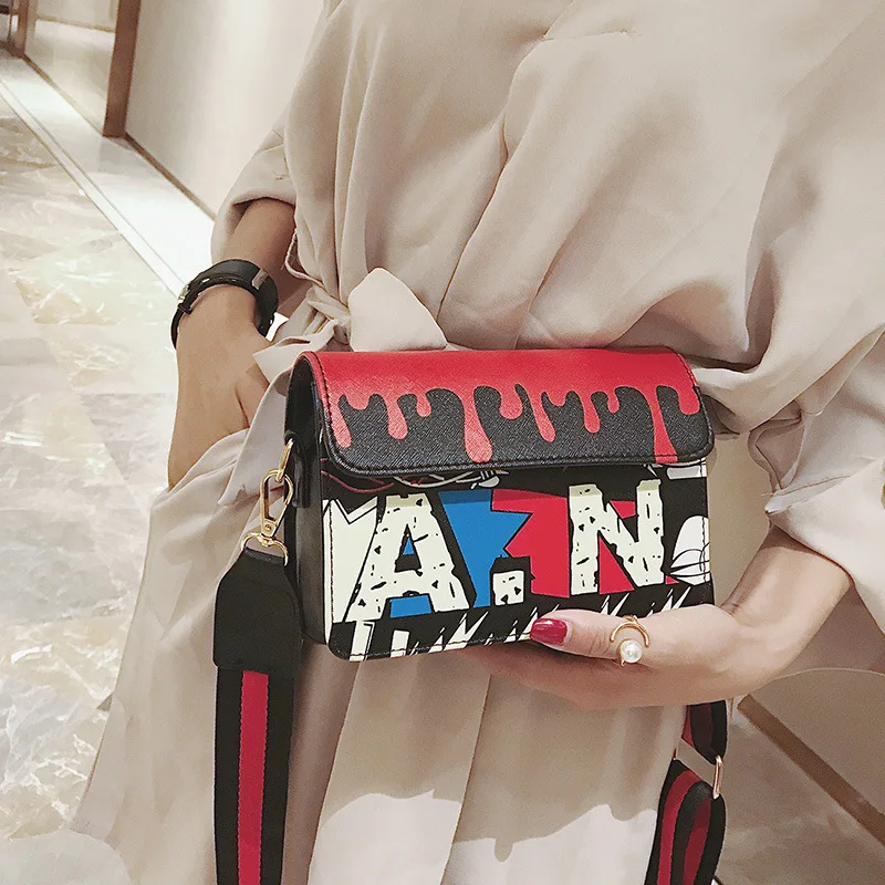 

2019 Summer New Style Korean-style Spraying Lettered Square Sling Bag Stereotypes Square Sling Bag Versatile Oblique WOMEN'S Bag