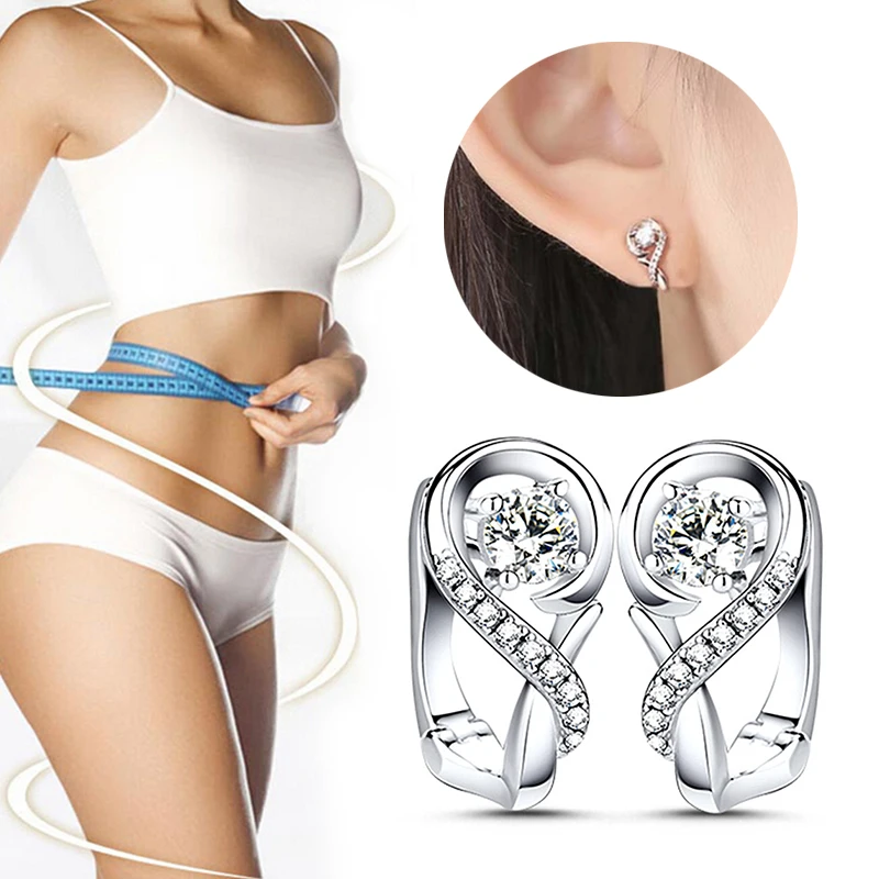 

Exquisite Shape Weight Loss Earrings 925 Pure Silver Cubic Zirconia Magnetic Therapy Thin Earrings Chakra Burning Fat Health