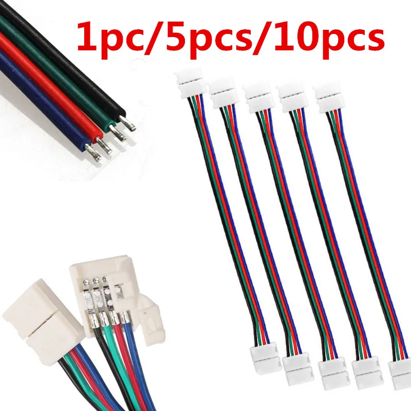 

5/10pcs 4Pin LED RGB Strip Connector For SMD 5050 RGB LED Strip Light Solderless PCB Board With Female Connectors Connect Cable