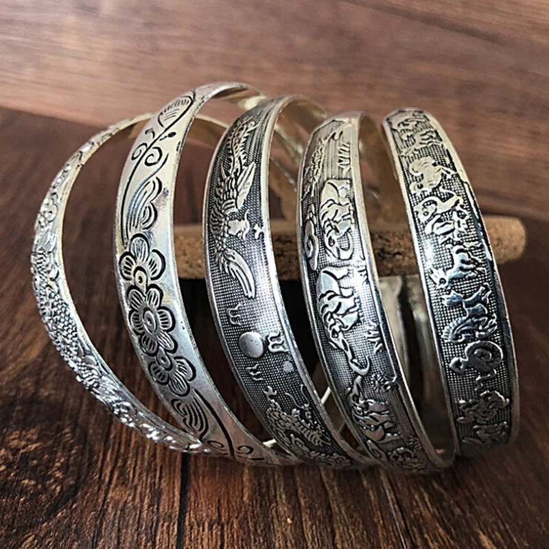 9styles Vintage Silver Bangles Bracelet Antique Tibetan Silver