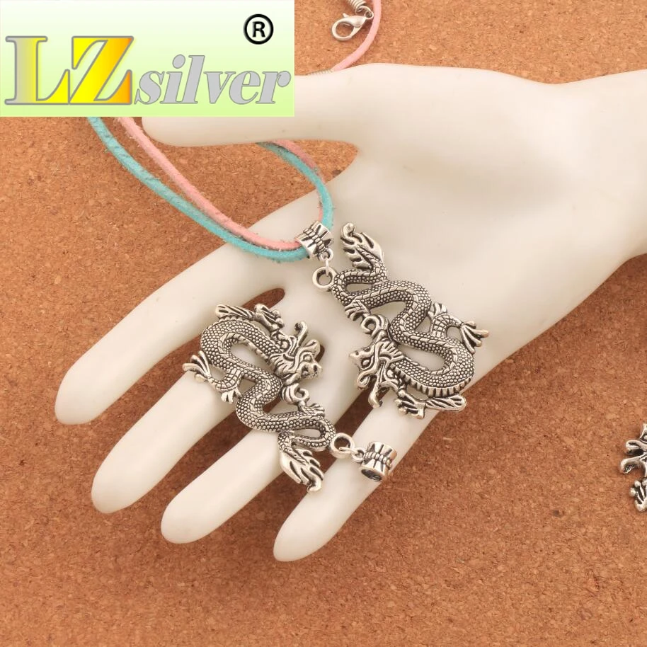 40PCS Zinc Alloy Dragon Charm Beads Fit European Bracelets Jewelry DIY B685 57.8x29.7mm