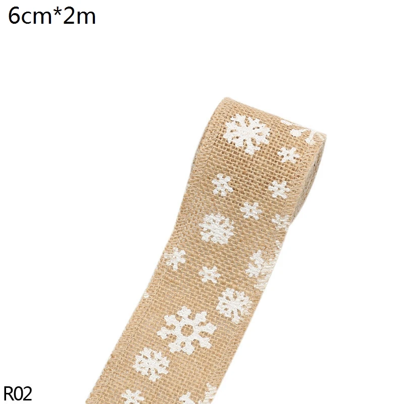 R02 white snowflake 2meter Width 5/6cm Red Green Merry Christmas Ribbon DIY Gift Wrapping Ribbon Linen Lace Ribbon Sewing Fabric Wedding Decoration - Цвет: R02 white snowflake