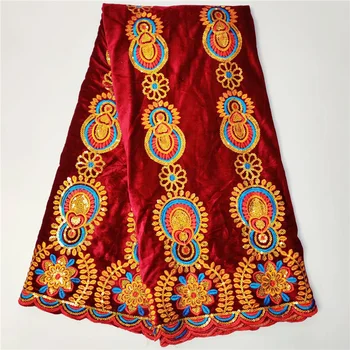 

Burgundy Nigerian sequins velvet fabric 5 yards Gold sequence velvet fabric fashion Silk Velvet fabric for party dresses VE041