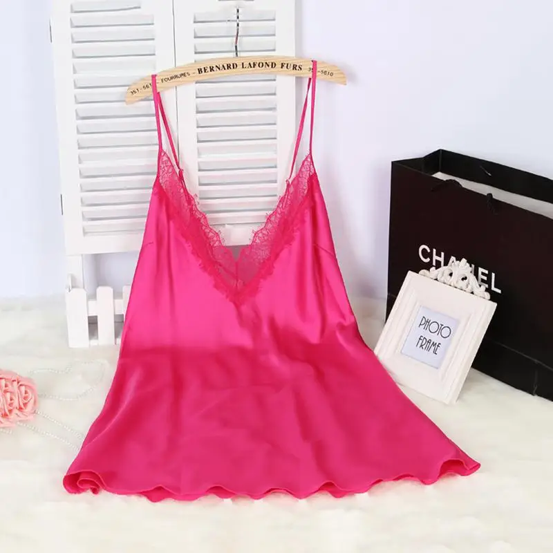 Сексуальные женские Кружево Satin Robe платье однотонные мягкие ночная рубашка кимоно халат пижамы свадебные туфли невесты Халаты - Цвет: Hot Pink Nightie