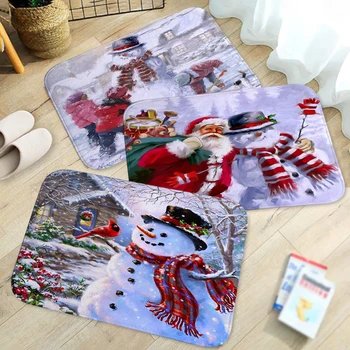 

40*60cm New Design Merry Christmas Floor Mat Tapete Door Kitchen Bedroom Rug Christmas Floor Mat Cartoon Snowman Flannel Doormat