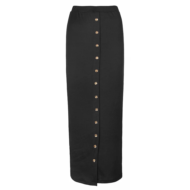 Black Winter Autumn High Waist Women Skirts Muslim Buttons Bodycon Sheath Long Skirt Femme Sexy Pencil Skirts Solid Streetwear GV799 - Цвет: Black