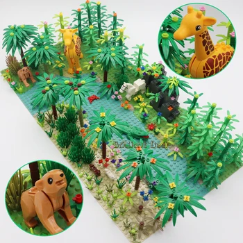 

Wild Animal Rainforest Model City MOC Jungle Bush Tree Plants Educational DIY Building Blocks Toys For Children Birthday Gift