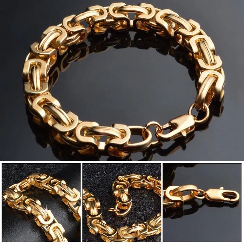 Высокое качество 18 К желтого золота браслеты для мужчин и женщин 9 мм ширина крутой мужской витой Фигаро цепи браслет