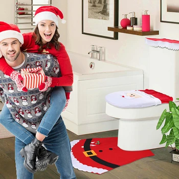 

New Xmas Toilet Lid Cover Seat Cover Rug Set Door Mat Bathroom Rug Carpet Soft Floor Rug Non Slip Water Absorbent