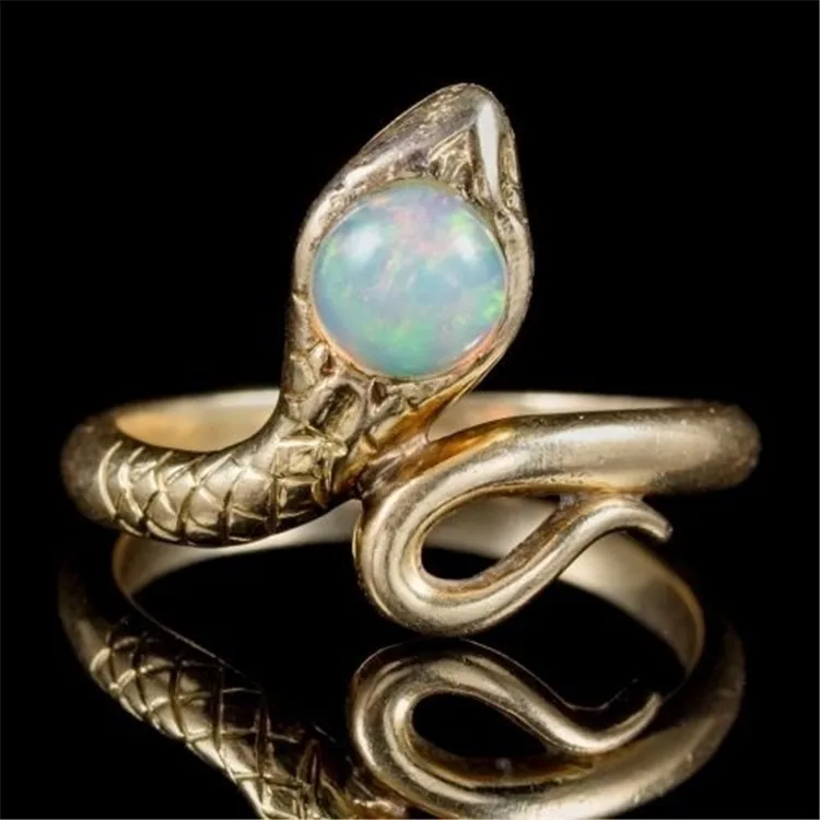 Milangirl Bohemian Style Gold Snake Opal Rings Beach Party Men Women's Jewelry Accessories | Украшения и аксессуары
