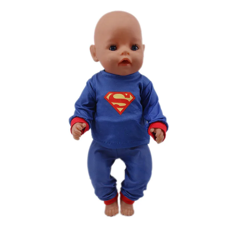 Кукольная одежда 2 шт./компл. Пижама с супергероем серии с принтом в виде Человека-паука, 18 дюймов с капюшонами в американском и 43 см для ухода за ребенком для мам, родившиеся Logan кукла мальчик Одежда для новорожденных, одежда для девочек - Цвет: n578