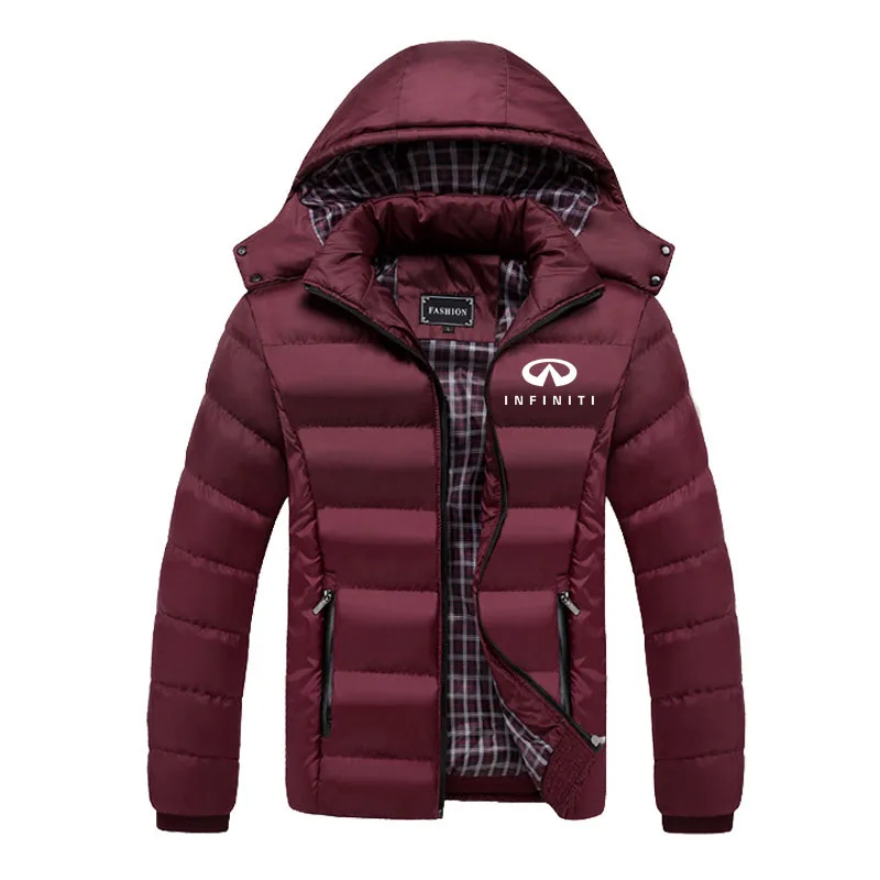 

2021Winter Windproof men's hooded jacket Infiniti car logo print Hot sale Harajuku Casual Thicken warm snow outdoor parka coat