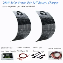 Panel Solar Flexible de 200W, Kit completo de energía para el hogar, cargador de batería Solar de 12v/24v, 2 piezas, 100w