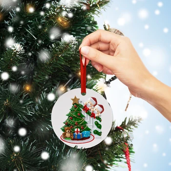 

New 2020 Quarantine Stay Home Family Of 3 Personalized Christmas Tree Ornament Round Bear Series (2-9 Heads) Christmas Pendant