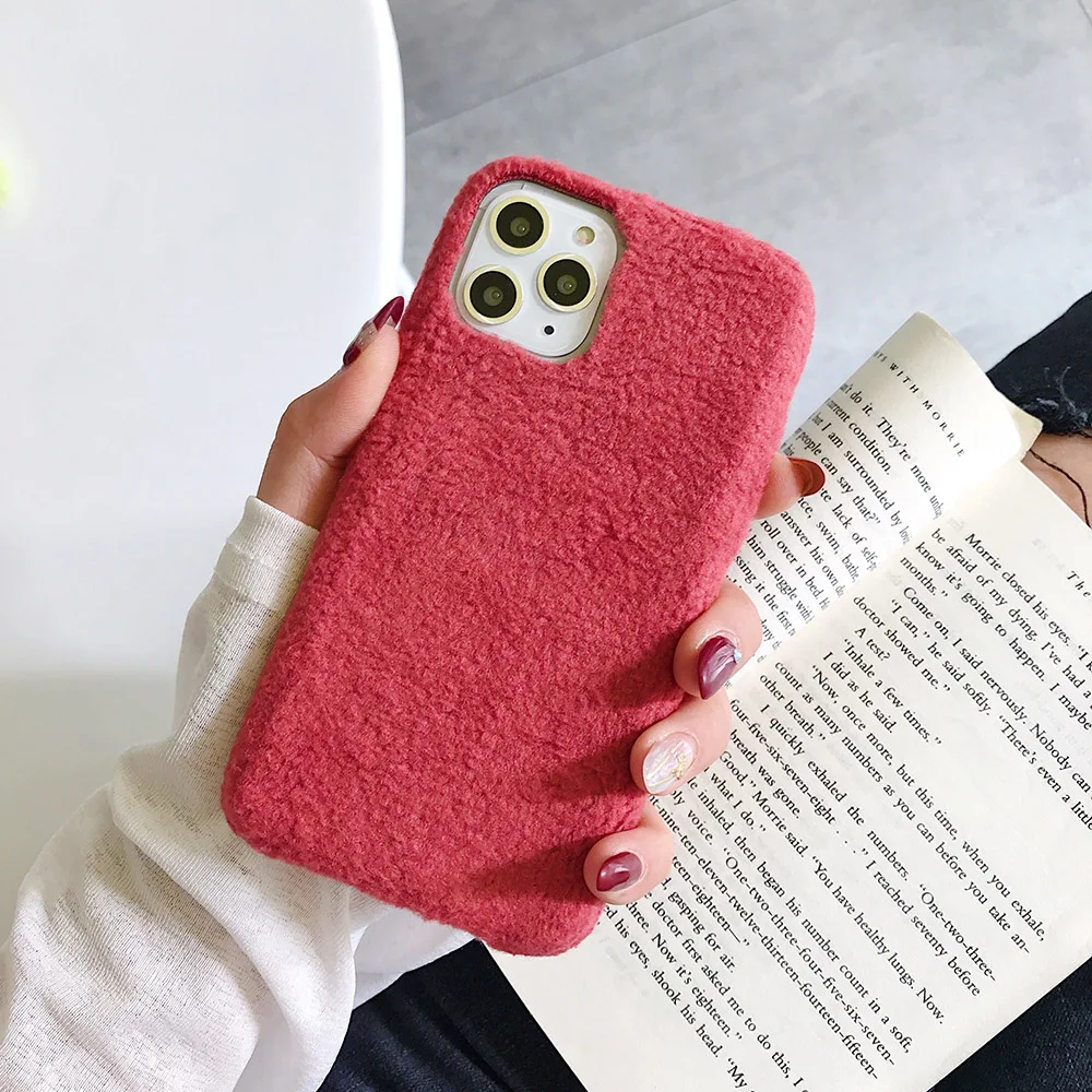 Dark Red Плюшевый теплый пушистый чехол для iPhone 11 Pro Max чехол однотонный карамельный цвет мягкий силиконовый чехол для iPhone X XR XS MAX 7 8 6 6S Plus Capa - Цвет: Dark Red