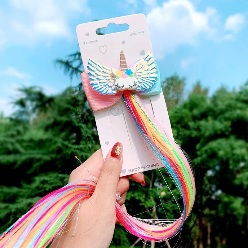 New Girls Cute Cartoon Unicorn Colorful Wigs Hairpins Princess Sweet Headband Hair Clips Barrettes Kids Fashion Hair Accessories