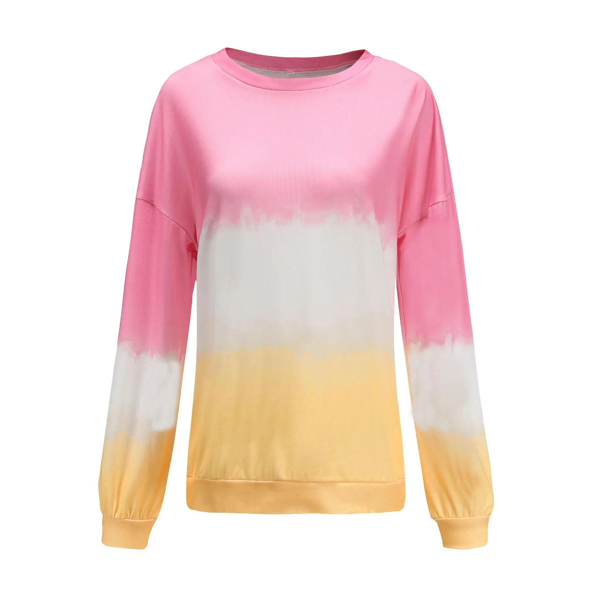 

Larger Size Rainbow Gradient Printed Long-Sleeved Sweatshirt Women Pullover Round Neck Stitching Street Tops Female Clothing 5XL
