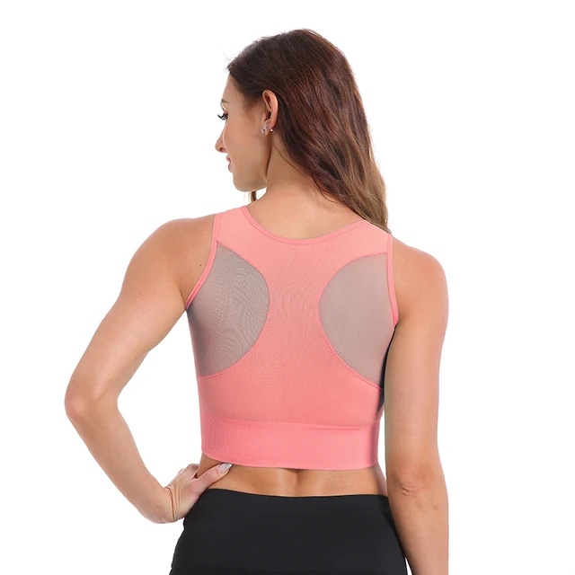 SEXYWG Top Women Yoga Shirts Breathable Mesh Shockproof Gym Running Sports Bra Solid Seamless Fitness Yoga Sport Bh Bra Top Vest Pink
