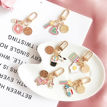 

CHUNOU 29 Styles Cute Keychain Keyring Kawaii Pink Donuts Star Love Women Bag Airpods Car Bag Airpods Car Accessories Keychains
