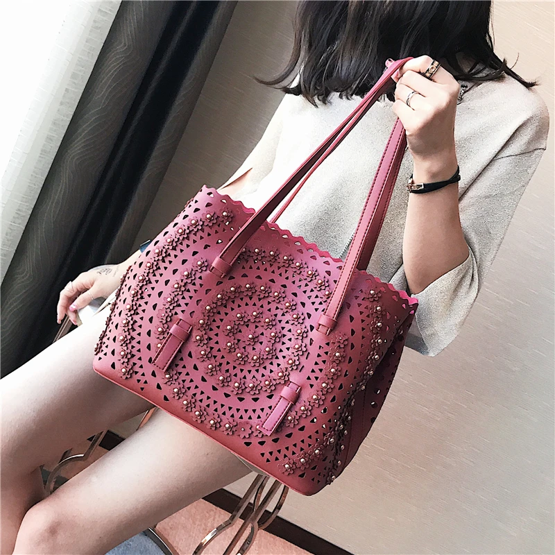 Koop Burminsa Boho Hollow Out Tassen Voor Vrouwen Klinknagel Bloem Unieke Ontwerp Vrouwelijke Schoudertassen Strand Composiet Handtas Zomer 2019