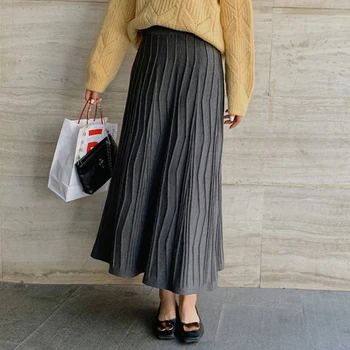 

Skirt Women 2020 Vintage Long High Waist New Style Japanese Big Swing Woolen Ankle-Length A-Line Three Color Suit Fall Winte