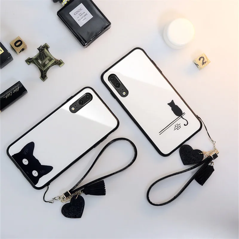 Чехол BONVAN с мультяшным котом для Samsung Galaxy A10 A20 A30 A40 стеклянный жесткий чехол A50 A60 A70