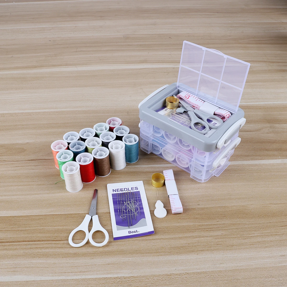 Sewing Box For Home Tools Cord Scissors Pins &Amp; Needles Double Layer Storage Sewing Box