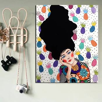 

Nordic Poster Pineapple Girl Canvas Painting Print Living Room Home Decoration Modern Wall Art Oil Painting Posters Picture Art