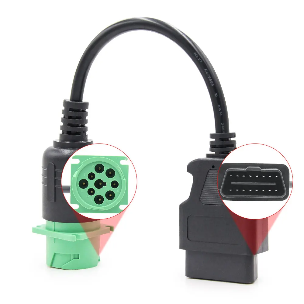 J1939 9Pin дизельный штекер OBD2 16Pin Мужской адаптер автомобильного диагностического инструмента кабель преобразователя