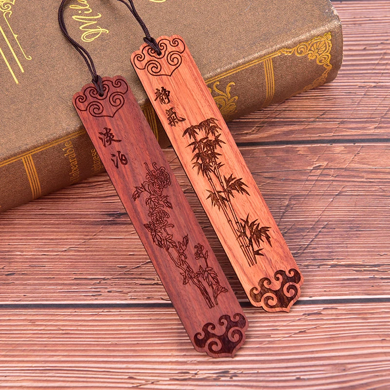 

Chinese Style Retro Bookmarks Ebony Sandalwood Wood Quality, Exquisitely Carved High-quality Stationery Bookmarks
