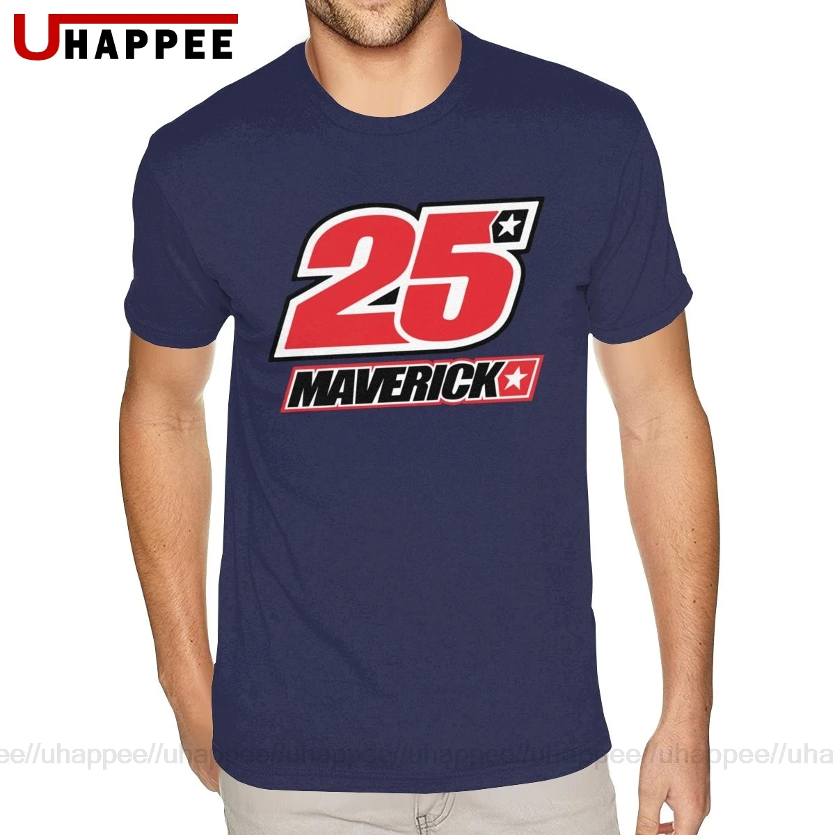 Design maverick vinales 25 logo t camisas masculinas personalizado manga curta algodão em torno do pescoço