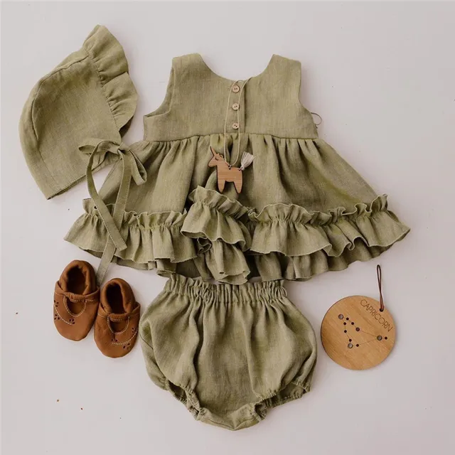 Cotton Linen Baby Girls Clothes Summer 3 Layers Cake Tutu Dress for Girls Clothing Breathable Ruffles Lace Strap Costumes Baby 1