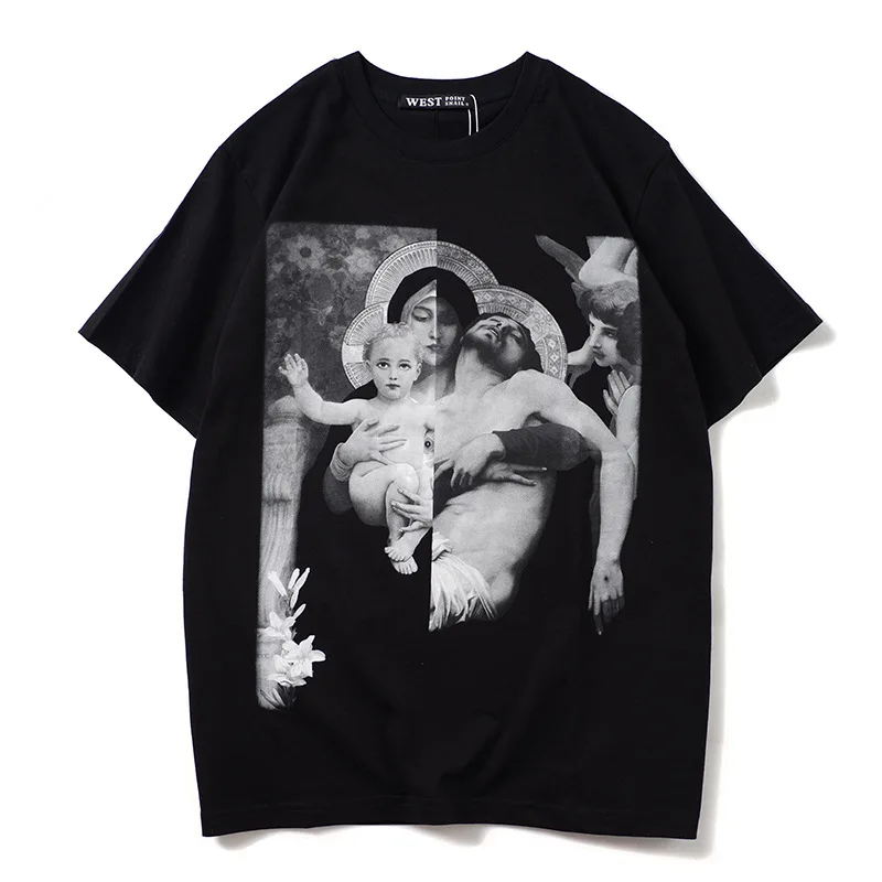 

New Novelty High 19ss Men Virgin Mary Jesus T Shirts T-Shirt Hip Hop Skateboard Street Cotton T-Shirts Tee Top kenye #BB1
