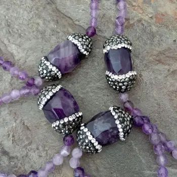 

36" Faceted 4mm Round Amethyst Nugget Connector Long Necklace